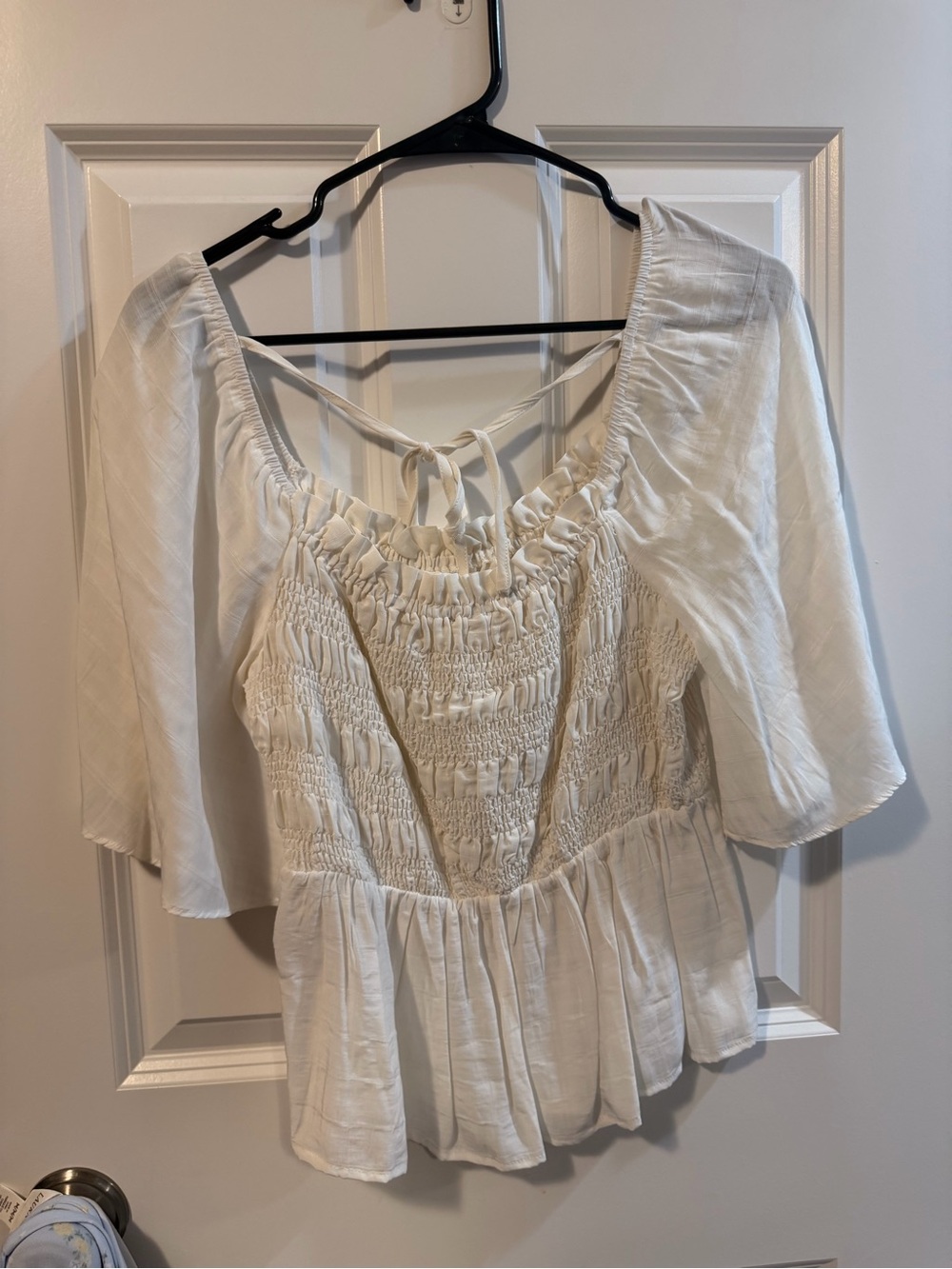 Women’s Cream Peasant Smocked Peplum Top - Brand Unspecified
